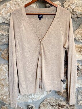 Women's GAP Lightweight Tan Linen Blend Cardigan sz M
